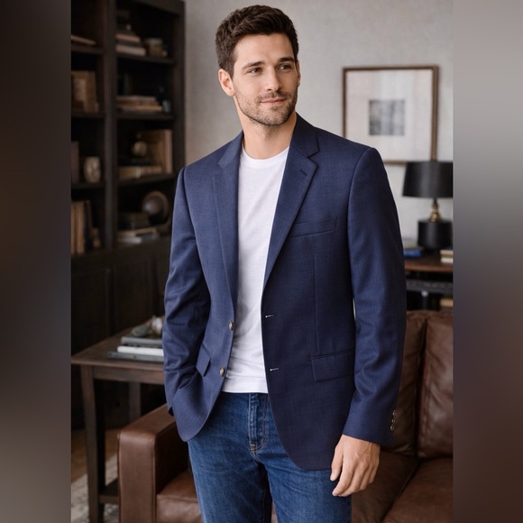 Indochino Men’s Blue 100% Wool Tailored Blazer Sport Coat Jacket Size 38R